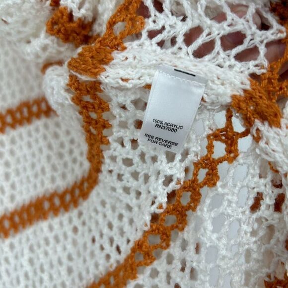 Cato Open Knit Crochet Duster Cardigan Open Front Stripe White Brown Size 22/24W - Picture 11 of 11